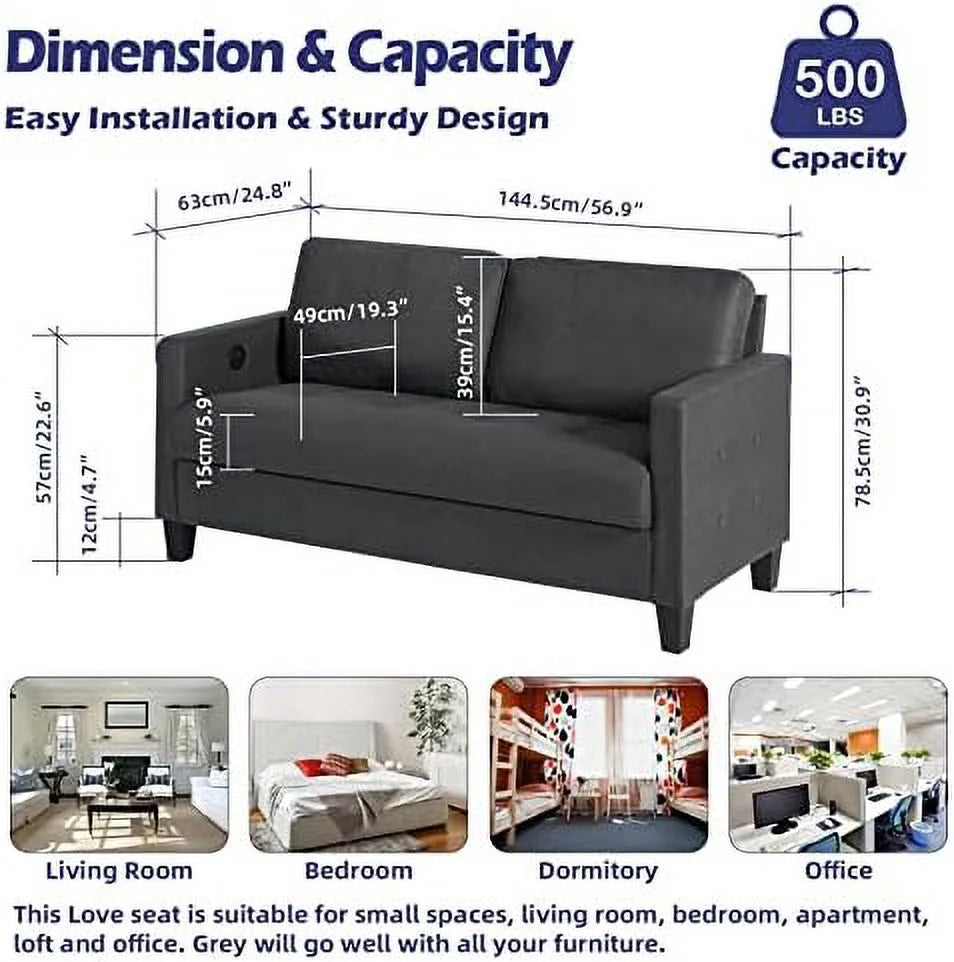 72" W Fabric 3 Seater Couch with 2 USB R307