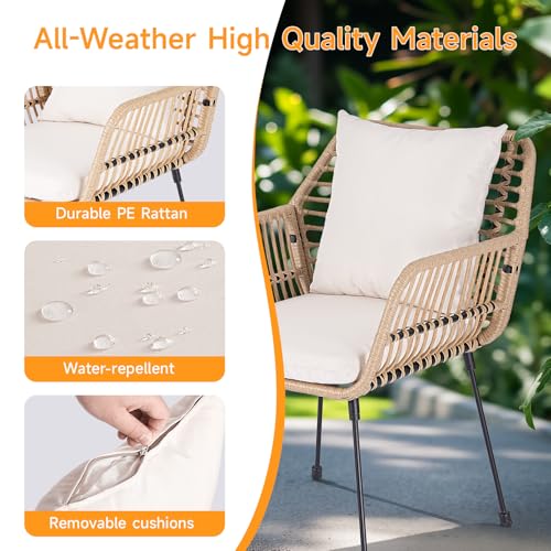 3 Piece Beige Wicker Patio Bistro Set with Cushions G798998