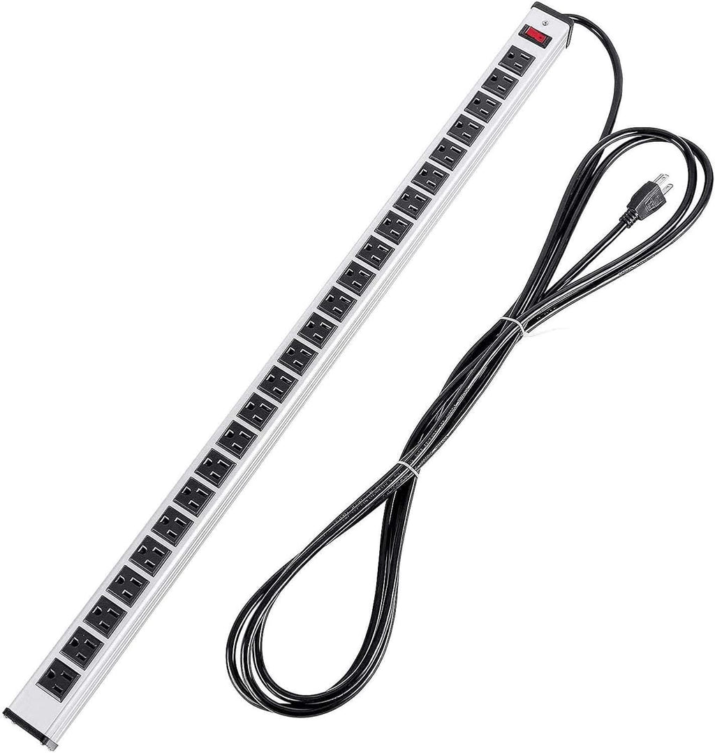 24-Outlet Metal Power Strip with 15-Foot Extension Cord, Black, Pack of 2 H23580