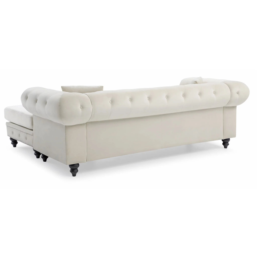 Ivory Velvet 3-Seater Sofa with 2 Throw Pillows R62440