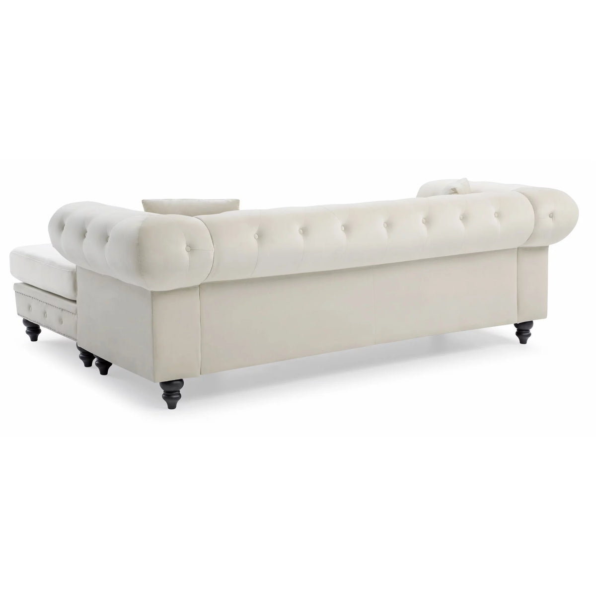Ivory Velvet 3-Seater Sofa with 2 Throw Pillows R62440
