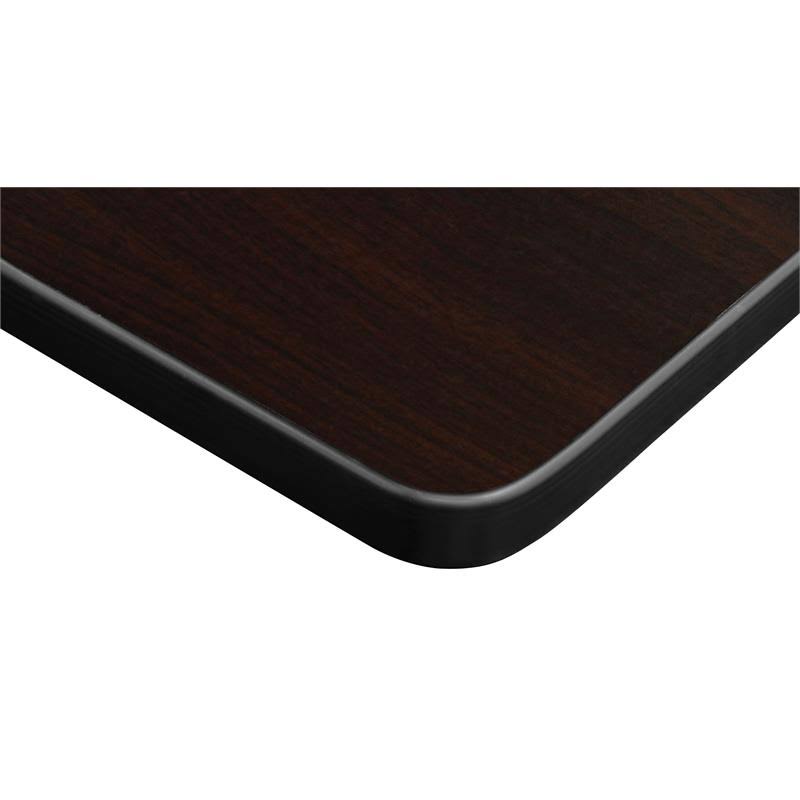 Mocha Walnut Square Breakroom Table with 4 Blue Stack Chairs S676