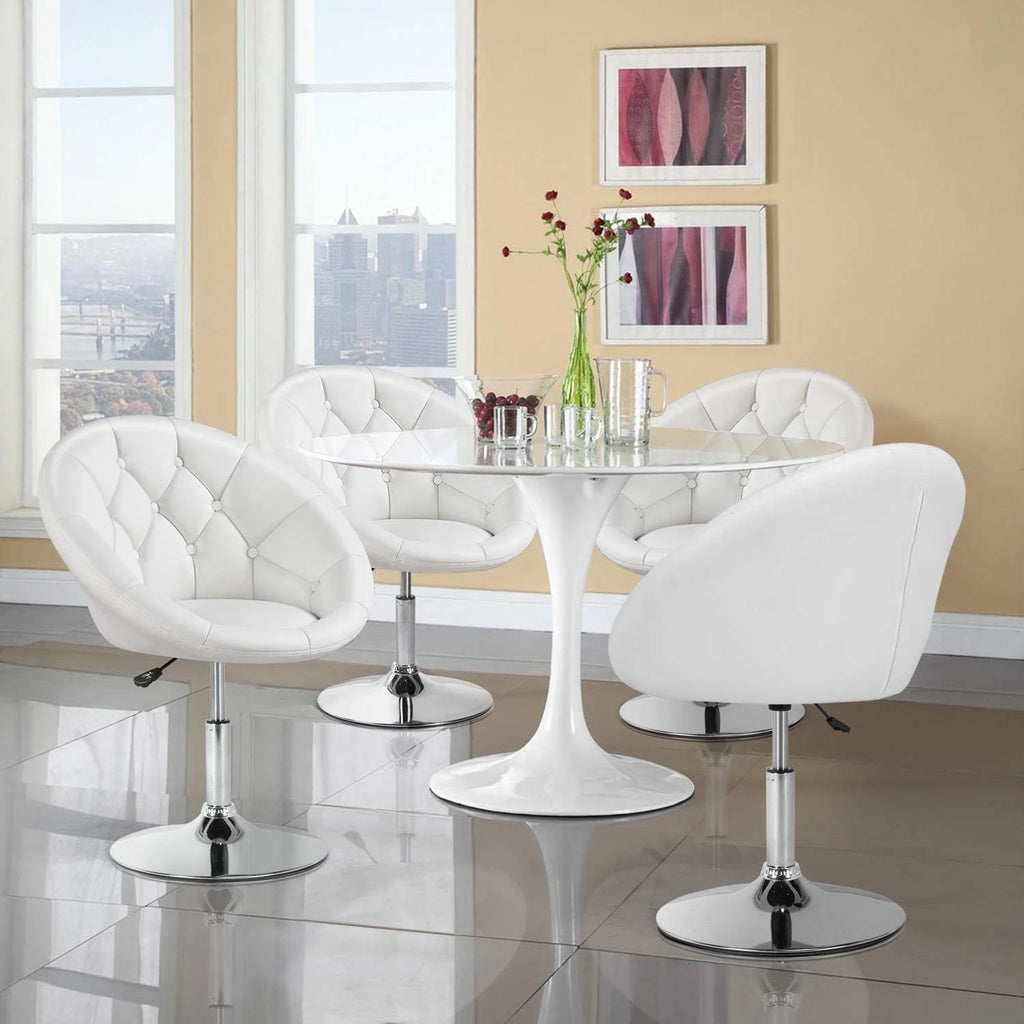 White Tufted Height Adjustable Swivel Accent Chair H579