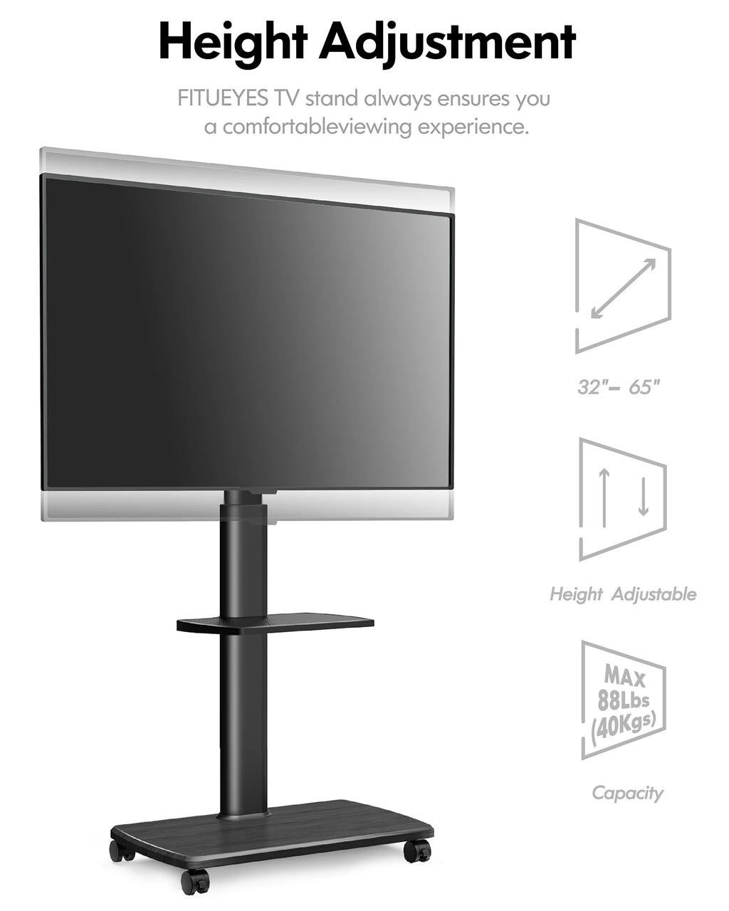 Black TV Stand with Swivel Mount and Adjustable Shelf R4815