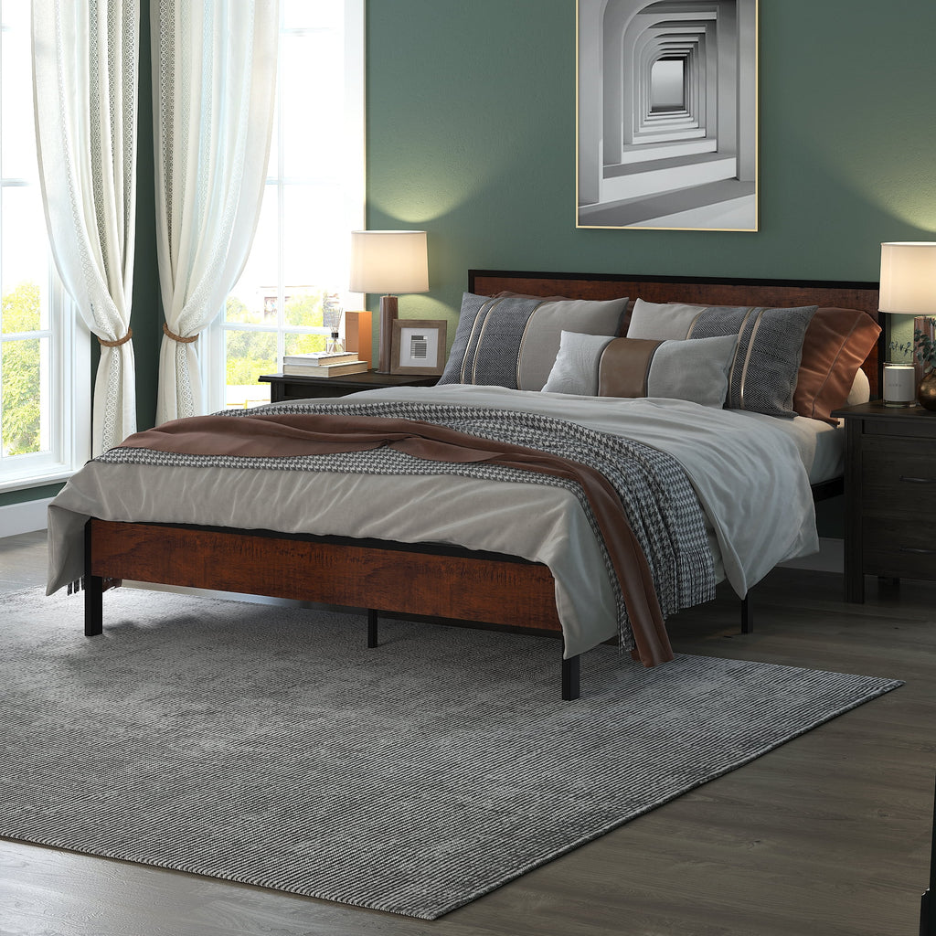 Full Metal Bed Frame with Wood Headboard B988564