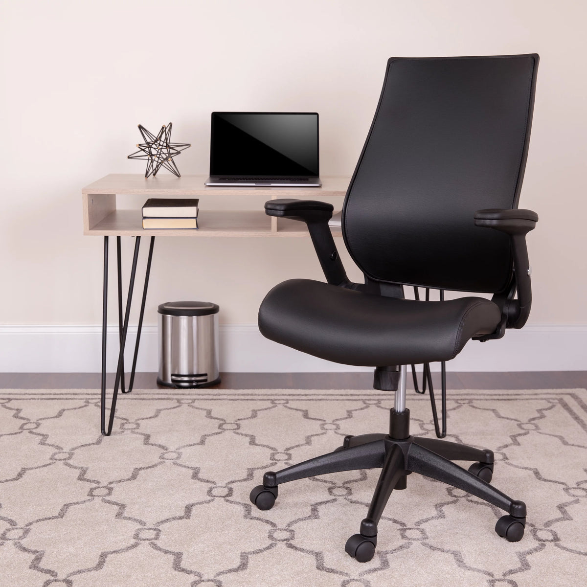 High Back Black Executive Swivel Office Chair with Adjustable Arms J366