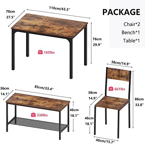 4-Piece Kitchen Table and 2 Chairs with Bench M849